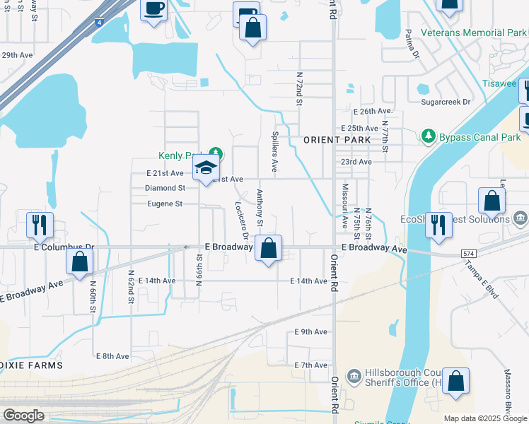 map of restaurants, bars, coffee shops, grocery stores, and more near 2815 Anthony Drive in Tampa