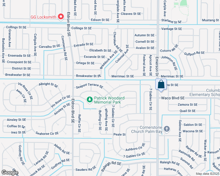 map of restaurants, bars, coffee shops, grocery stores, and more near 1190 Kevitt Court Southeast in Palm Bay
