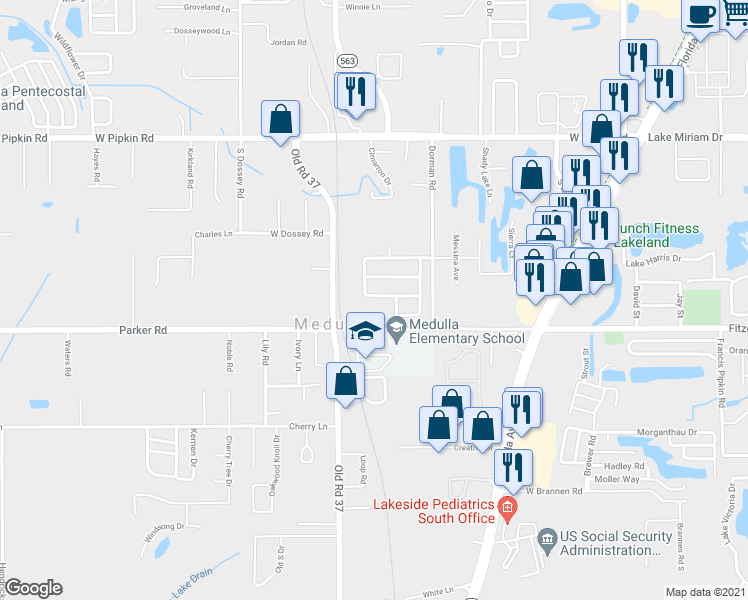 map of restaurants, bars, coffee shops, grocery stores, and more near 1019 Krenson Woods Road in Lakeland