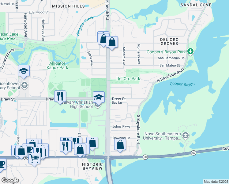 map of restaurants, bars, coffee shops, grocery stores, and more near 3109 Bordeaux Lane in Clearwater