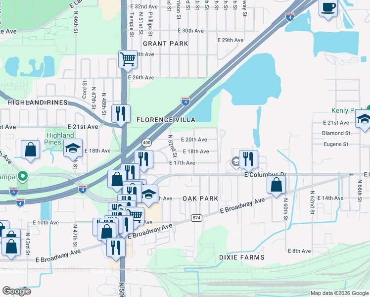 map of restaurants, bars, coffee shops, grocery stores, and more near 5212 East 18th Avenue in Tampa