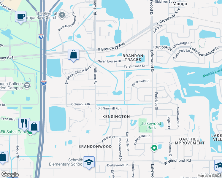 map of restaurants, bars, coffee shops, grocery stores, and more near 1901 May Street in Brandon
