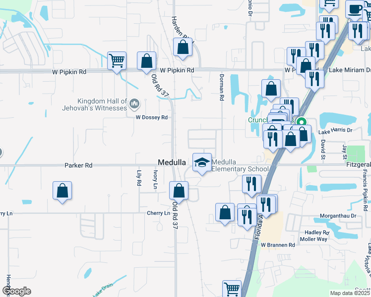 map of restaurants, bars, coffee shops, grocery stores, and more near 1003 Krenson Woods Road in Lakeland