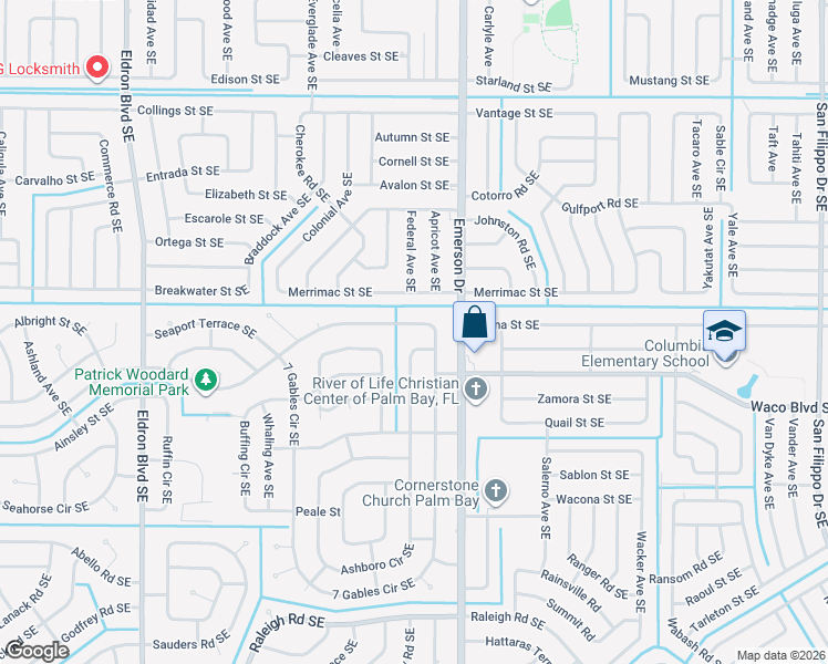 map of restaurants, bars, coffee shops, grocery stores, and more near 782 Koutnik Road Southeast in Palm Bay
