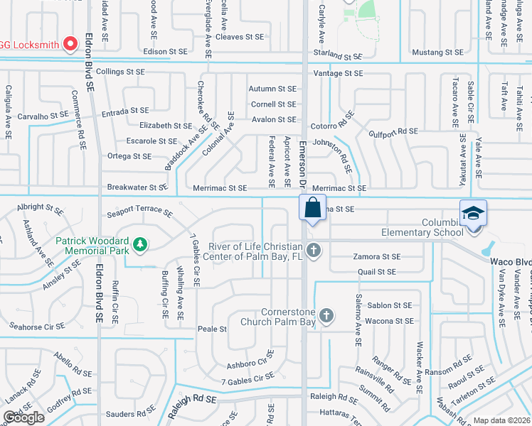 map of restaurants, bars, coffee shops, grocery stores, and more near 782 Koutnik Road Southeast in Palm Bay