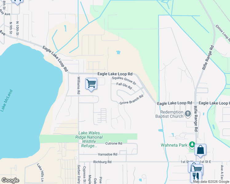 map of restaurants, bars, coffee shops, grocery stores, and more near 480 Honey Bell Road in Winter Haven
