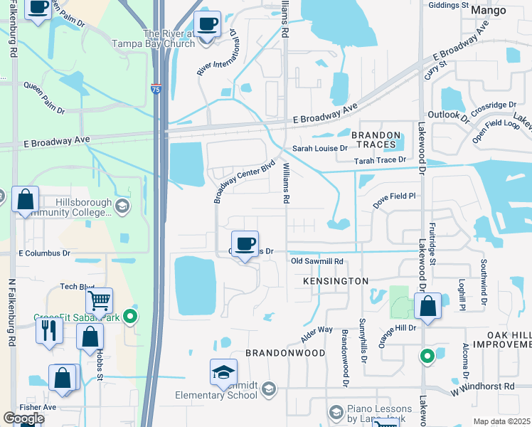 map of restaurants, bars, coffee shops, grocery stores, and more near 2804 Williams Road in Brandon