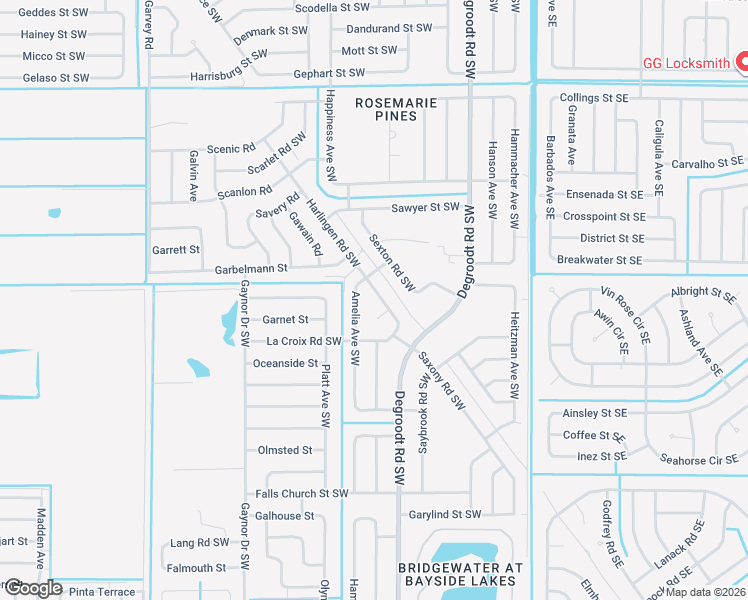 map of restaurants, bars, coffee shops, grocery stores, and more near 1226 Harlingen Road Southwest in Palm Bay
