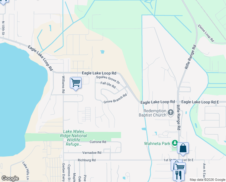 map of restaurants, bars, coffee shops, grocery stores, and more near 402 Honey Bell Road in Winter Haven