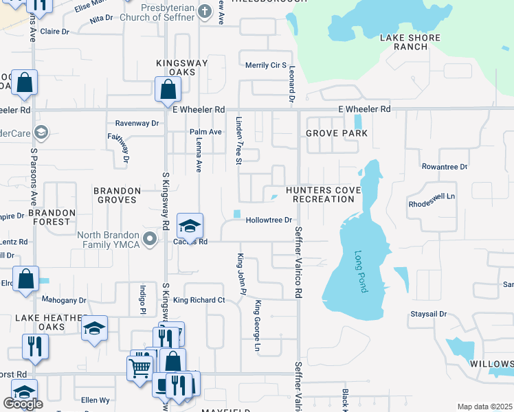 map of restaurants, bars, coffee shops, grocery stores, and more near 311 Black Oak Court in Seffner
