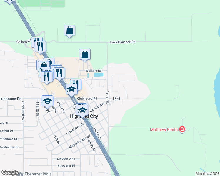 map of restaurants, bars, coffee shops, grocery stores, and more near 4520 Great Blue Heron Drive in Lakeland
