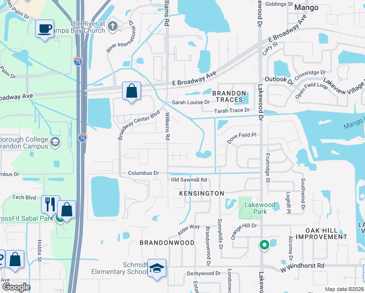 map of restaurants, bars, coffee shops, grocery stores, and more near 1907 May Street in Brandon