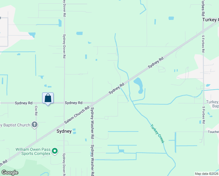 map of restaurants, bars, coffee shops, grocery stores, and more near 15108 Sydney Road in Dover