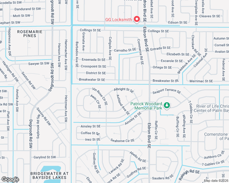 map of restaurants, bars, coffee shops, grocery stores, and more near 1200 Ashland Avenue Southeast in Palm Bay