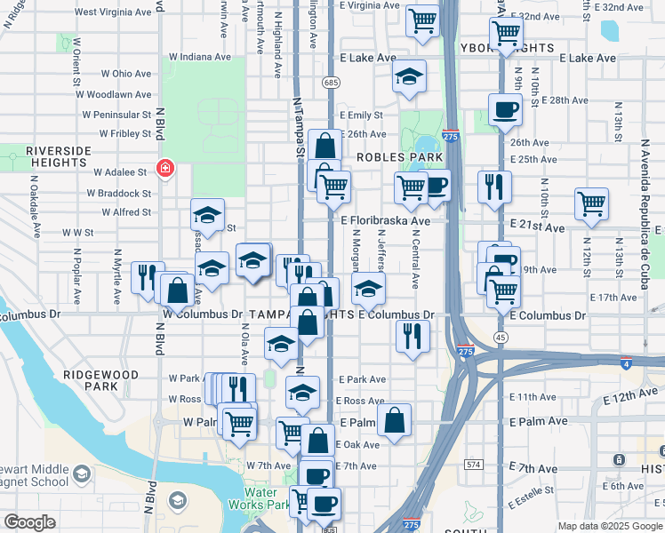 map of restaurants, bars, coffee shops, grocery stores, and more near 2805 U.S. 41 Business in Tampa