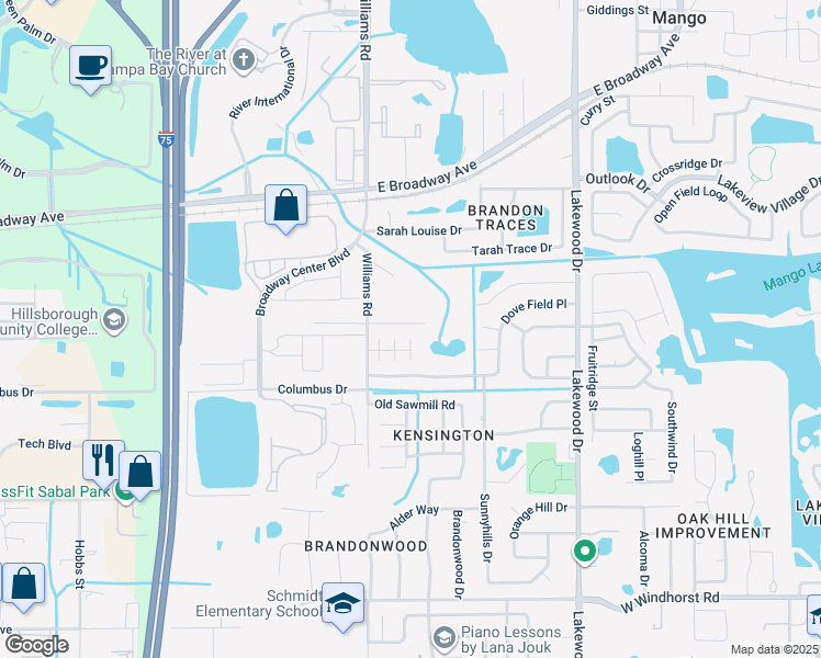 map of restaurants, bars, coffee shops, grocery stores, and more near 1907 May Street in Brandon
