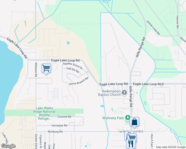 map of restaurants, bars, coffee shops, grocery stores, and more near 265 Eagle Lake Loop Road in Winter Haven