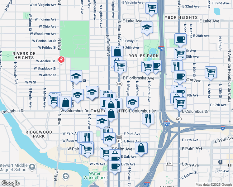 map of restaurants, bars, coffee shops, grocery stores, and more near 2805 U.S. 41 Business in Tampa