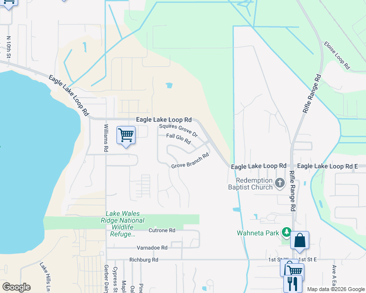 map of restaurants, bars, coffee shops, grocery stores, and more near 402 Honey Bell Road in Winter Haven
