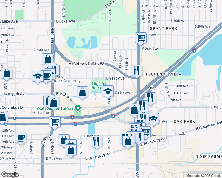 map of restaurants, bars, coffee shops, grocery stores, and more near 2907 North 46th Street in Tampa