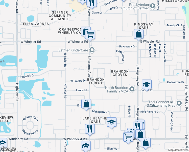 map of restaurants, bars, coffee shops, grocery stores, and more near 2903 Forest Circle in Seffner