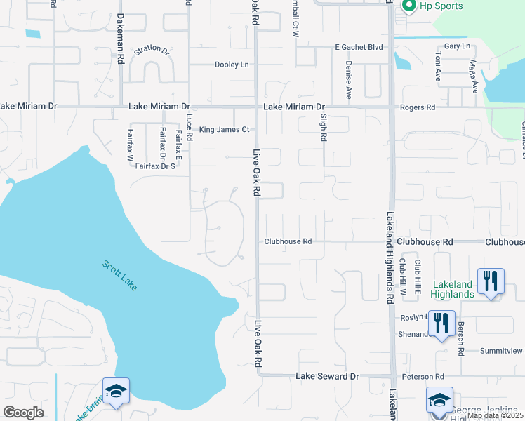 map of restaurants, bars, coffee shops, grocery stores, and more near 5305 Lisa Avenue in Lakeland