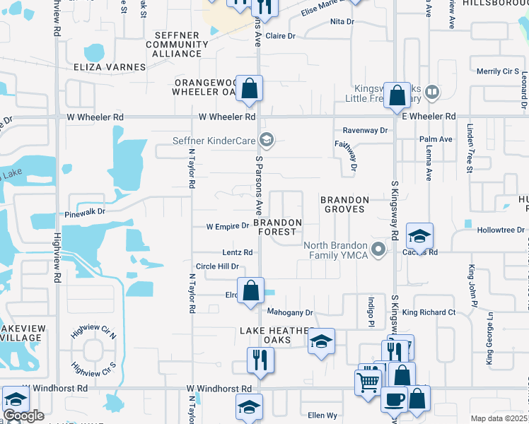 map of restaurants, bars, coffee shops, grocery stores, and more near 2902 Forest Circle in Seffner
