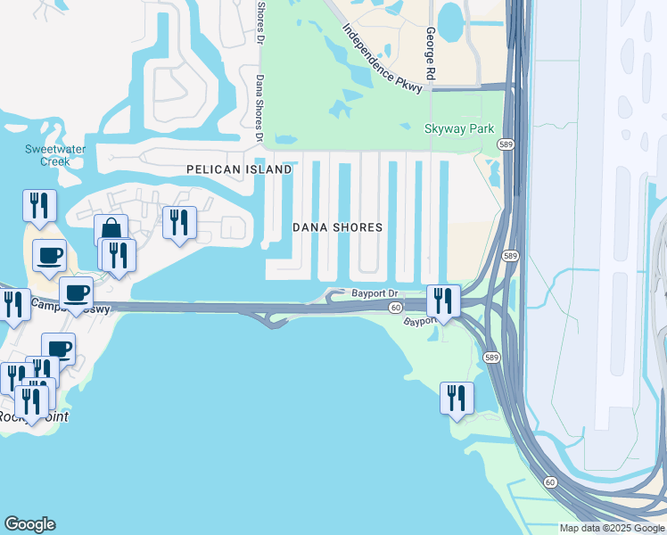 map of restaurants, bars, coffee shops, grocery stores, and more near 3907 Fontainebleau Drive in Tampa