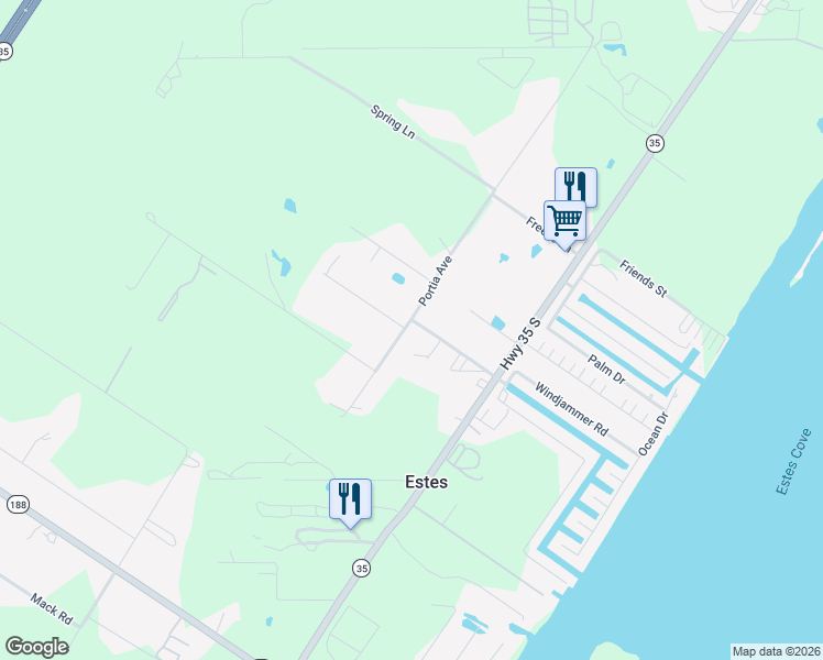 map of restaurants, bars, coffee shops, grocery stores, and more near 69 Portia Avenue in Rockport