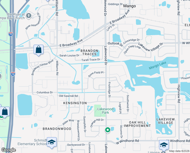 map of restaurants, bars, coffee shops, grocery stores, and more near 1803 Lakecrest Avenue in Brandon