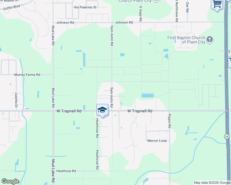 map of restaurants, bars, coffee shops, grocery stores, and more near 3418 Sam Astin Road in Plant City