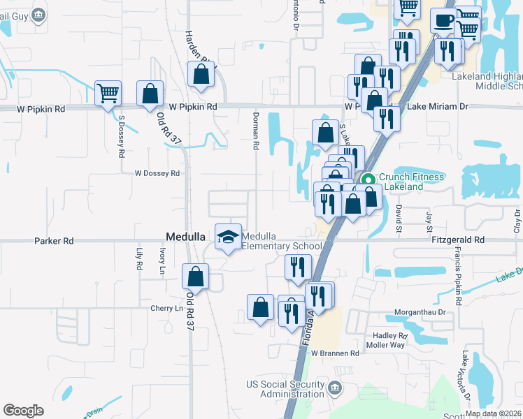 map of restaurants, bars, coffee shops, grocery stores, and more near 5322 Dorman Road in Lakeland