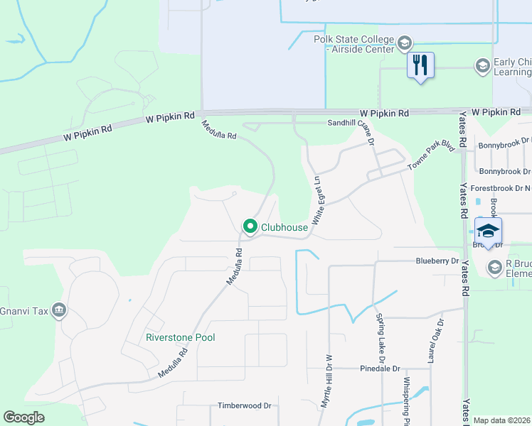 map of restaurants, bars, coffee shops, grocery stores, and more near 3835 White Ibis Road in Lakeland