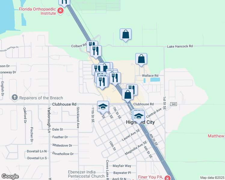 map of restaurants, bars, coffee shops, grocery stores, and more near 5275 U.S. 98 in Lakeland