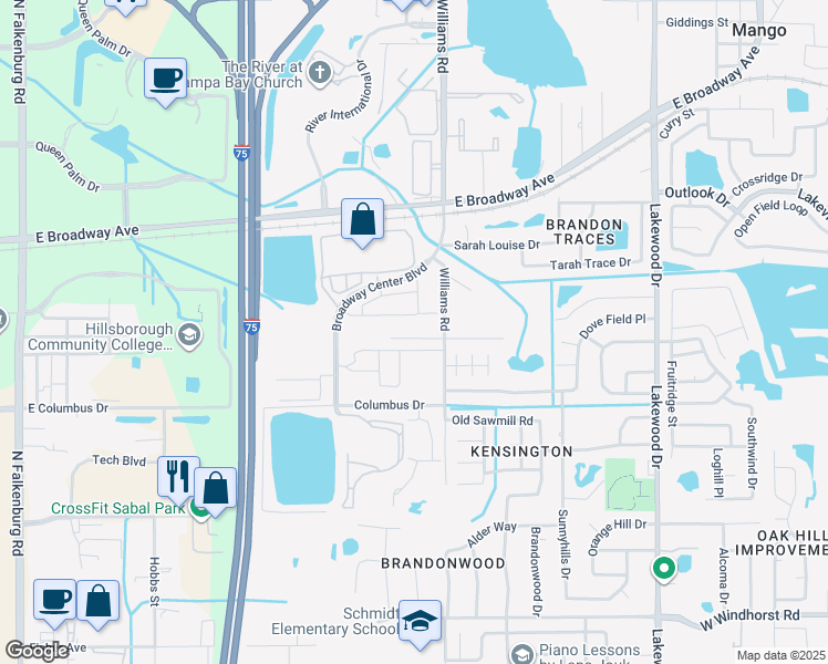 map of restaurants, bars, coffee shops, grocery stores, and more near 2804 Williams Road in Brandon