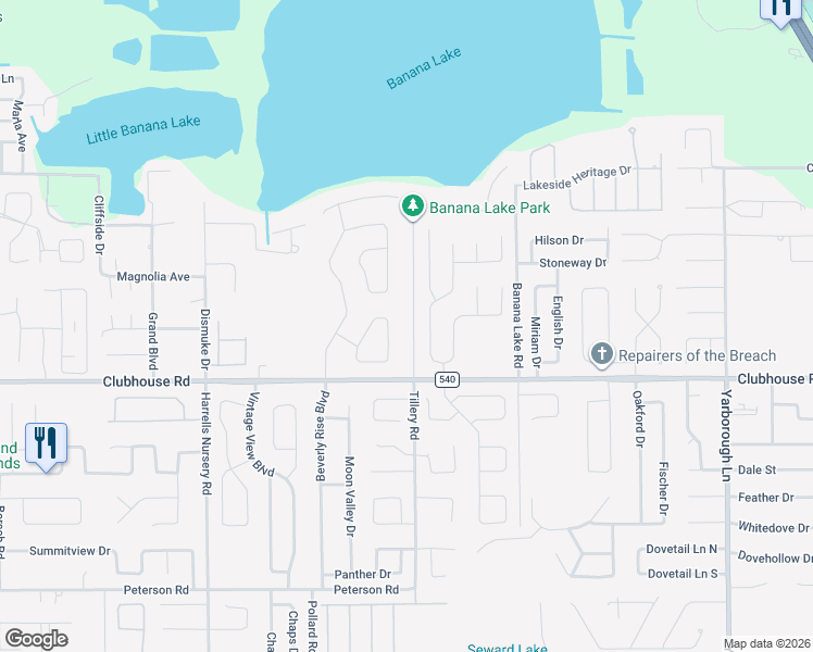 map of restaurants, bars, coffee shops, grocery stores, and more near 5315 Saint Lucia Drive in Lakeland