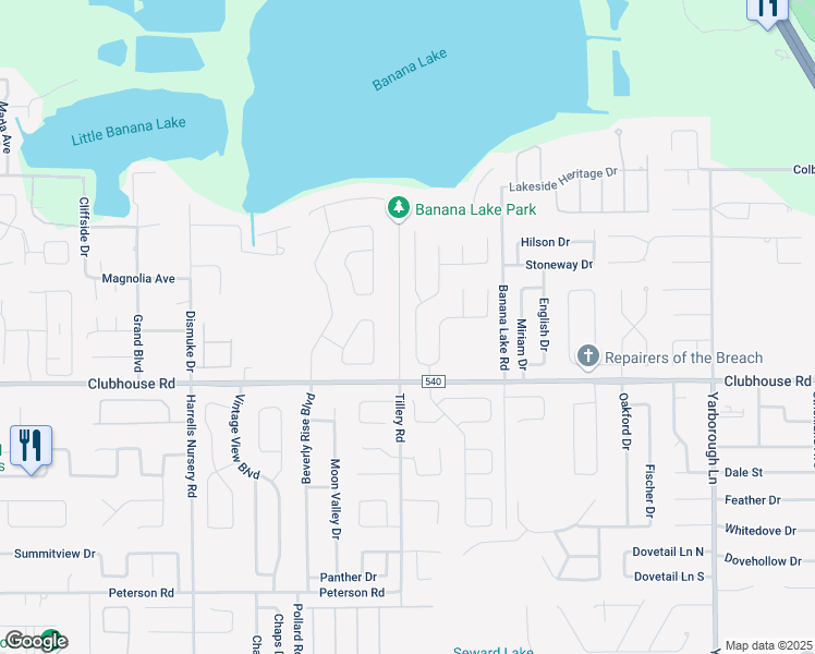 map of restaurants, bars, coffee shops, grocery stores, and more near 5315 Saint Lucia Drive in Lakeland