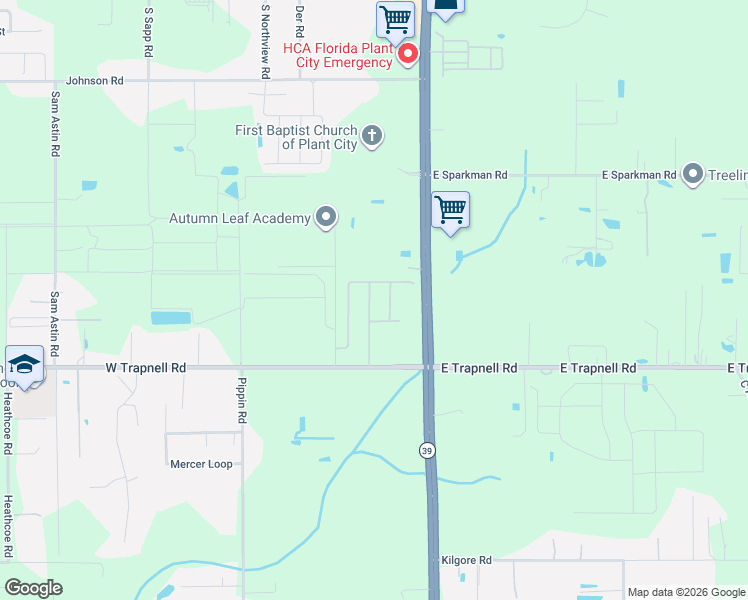 map of restaurants, bars, coffee shops, grocery stores, and more near 3408 Bonsilva Street in Plant City