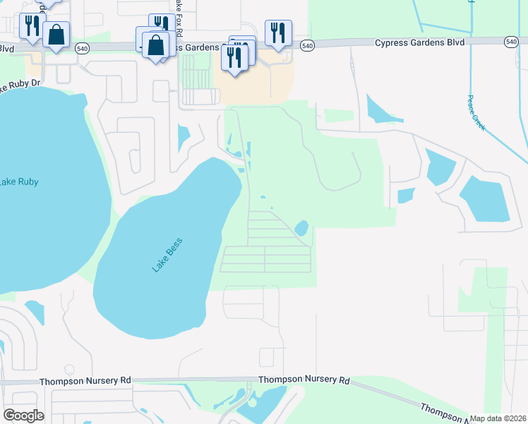 map of restaurants, bars, coffee shops, grocery stores, and more near 2nd Street West in Winter Haven