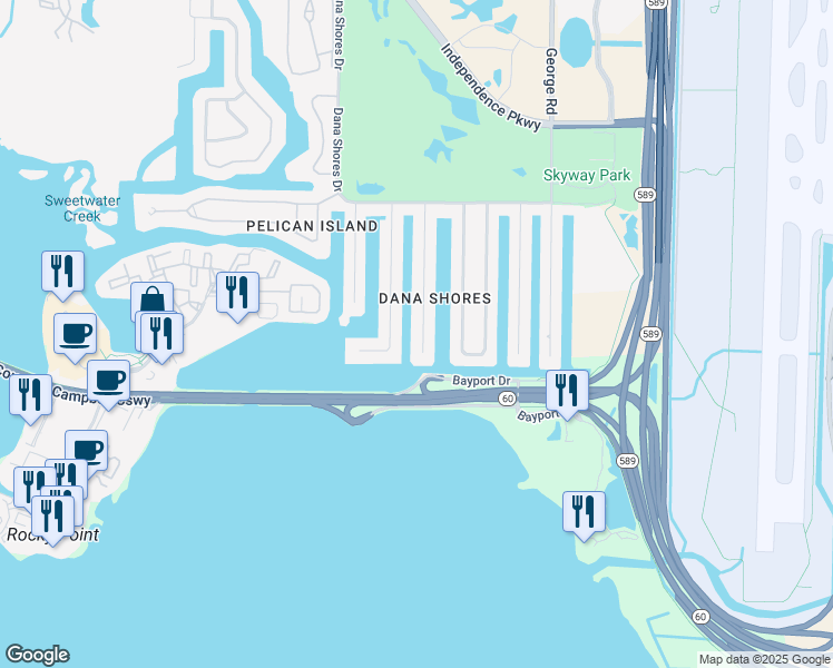 map of restaurants, bars, coffee shops, grocery stores, and more near 3907 Fontainebleau Drive in Tampa