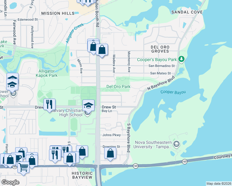 map of restaurants, bars, coffee shops, grocery stores, and more near 3145 Bordeaux Lane in Clearwater