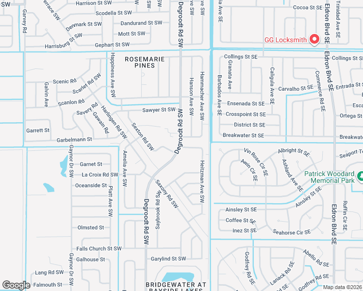 map of restaurants, bars, coffee shops, grocery stores, and more near 184 Galveston Street Southwest in Palm Bay