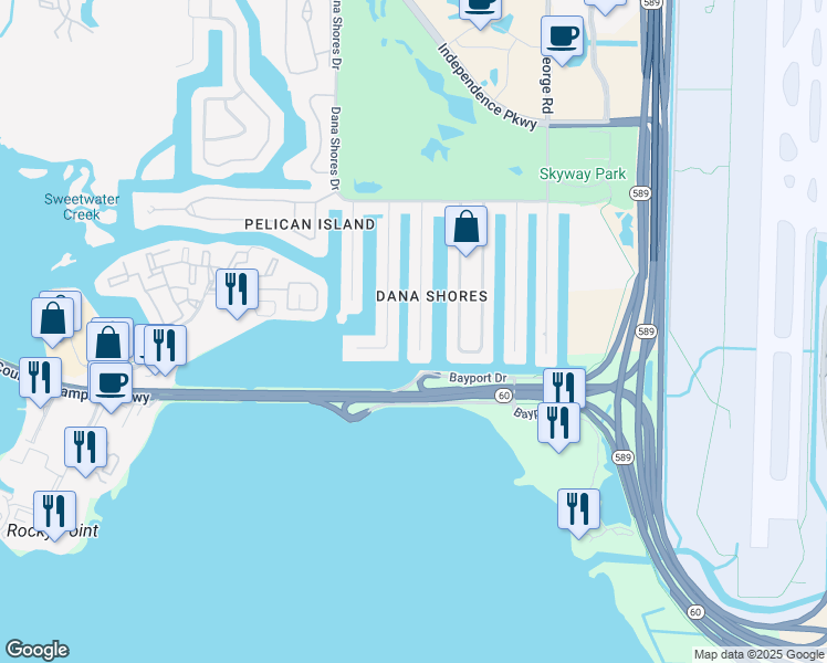 map of restaurants, bars, coffee shops, grocery stores, and more near 3907 Fontainebleau Drive in Tampa