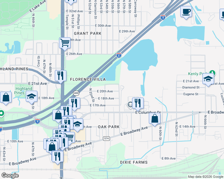 map of restaurants, bars, coffee shops, grocery stores, and more near 5308 East 18th Avenue in Tampa
