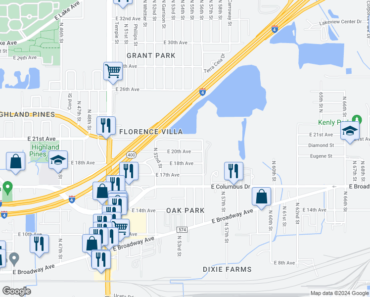 map of restaurants, bars, coffee shops, grocery stores, and more near 5308 East 18th Avenue in Tampa