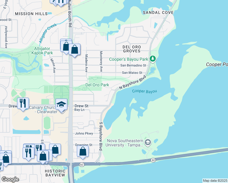 map of restaurants, bars, coffee shops, grocery stores, and more near 6 North Bayshore Boulevard in Clearwater