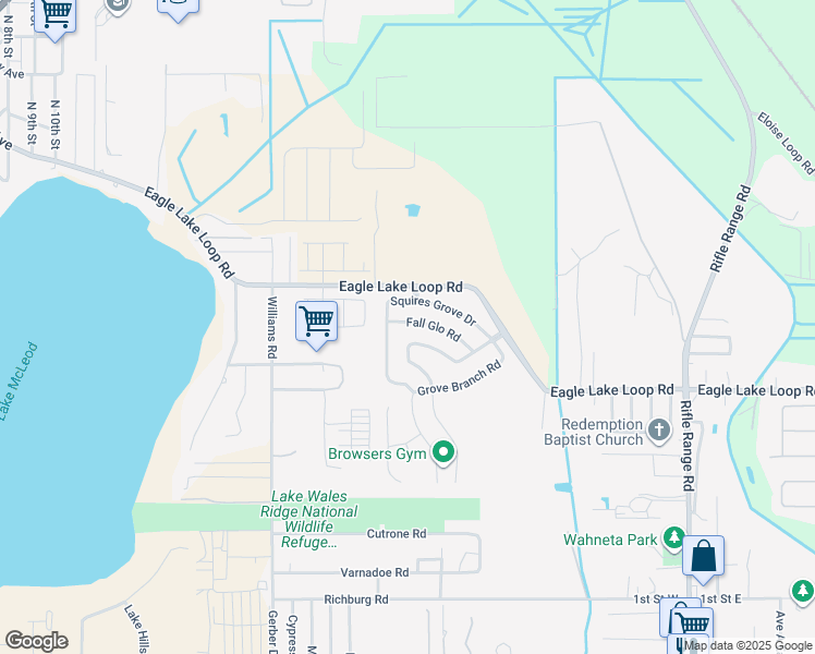 map of restaurants, bars, coffee shops, grocery stores, and more near 208 Fall Glo Road in Winter Haven