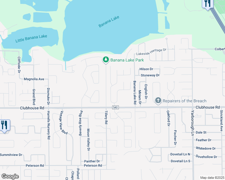 map of restaurants, bars, coffee shops, grocery stores, and more near 5266 Saint Lucia Drive in Lakeland