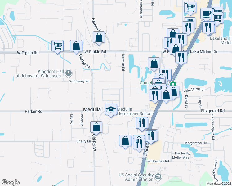 map of restaurants, bars, coffee shops, grocery stores, and more near 921 Krenson Woods Road in Lakeland