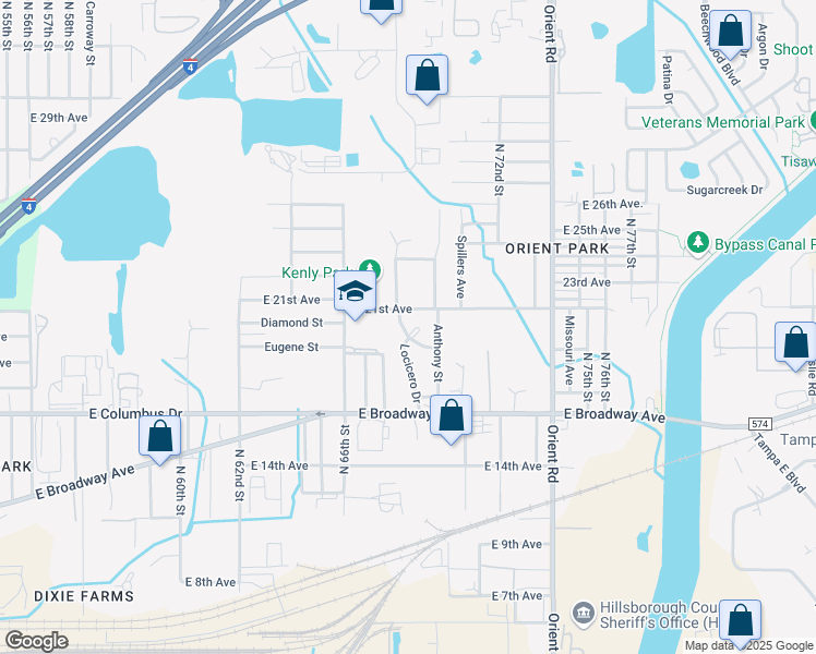 map of restaurants, bars, coffee shops, grocery stores, and more near 6808 East 21st Avenue in Tampa